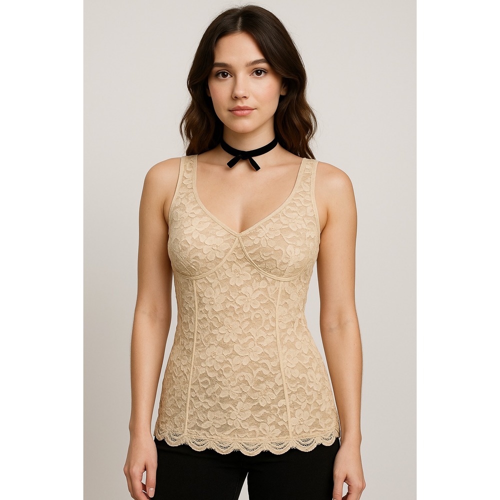VTG Express Y2K Coquette Lace Babydoll Tank Top Corset Small Cream Victorian